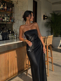 Black Satin Strapless Dress